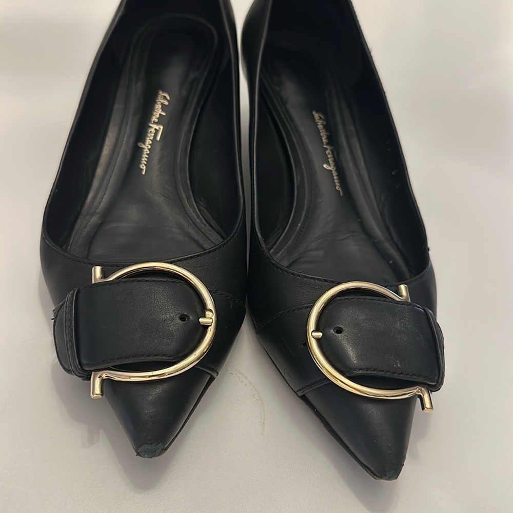 Salvatore Ferragamo Black Heels with Gold Accent